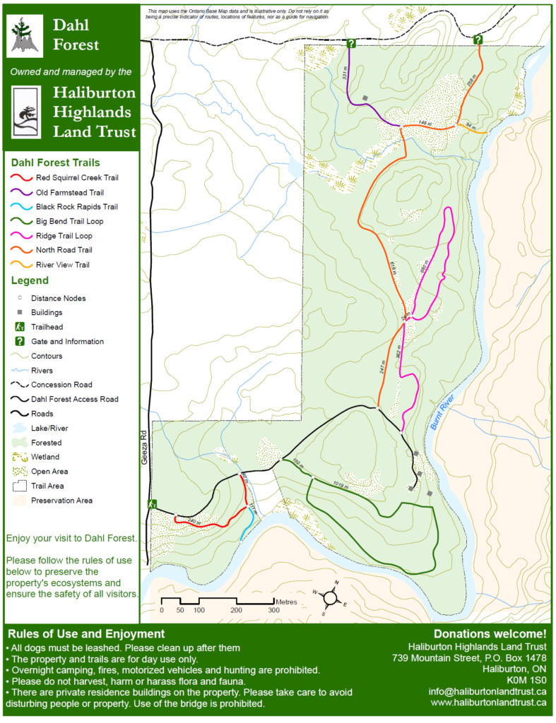 a map of Dahl Forest hiking trails